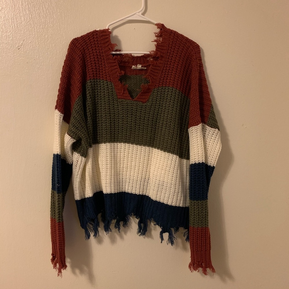 Color Block Distressed Sweater